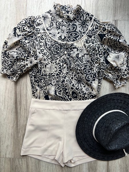 High Collar Print Top