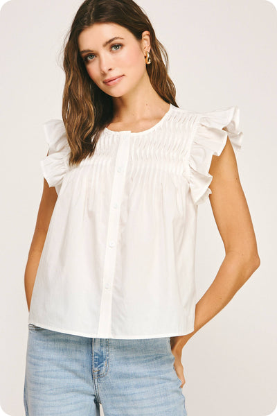 Ruffle Sleeve Reverse Pin-tuck Detail Blouse