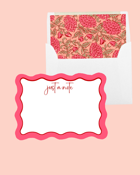 Pink & Red Floral Block Print Custom Stationery Card Set
