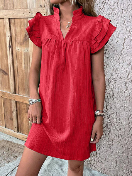 Triple Ruffle Sleeve Shift Dress