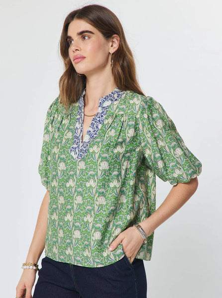 Floral Printed Puff Short Sleeve Blouse