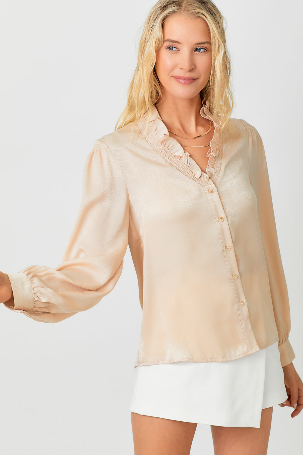 High Neck Ruffled Collar Blouse