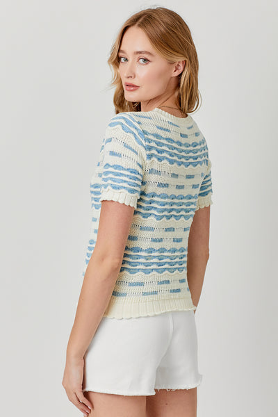 Scallop Rib Short Sleeve Pullover Sweater