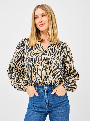 Printed Collar Placket Top