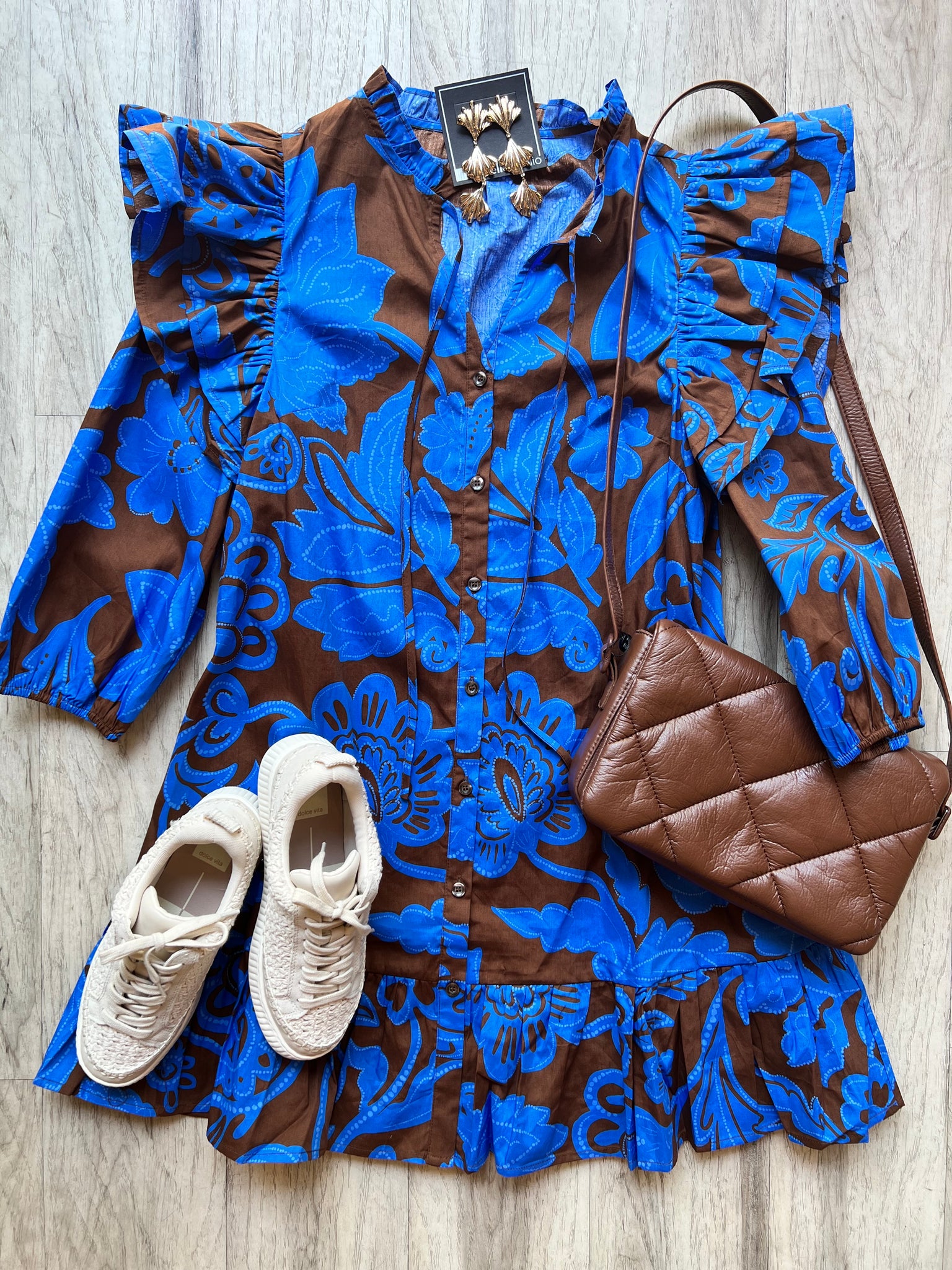 Ruffle Blue-Brown Dress