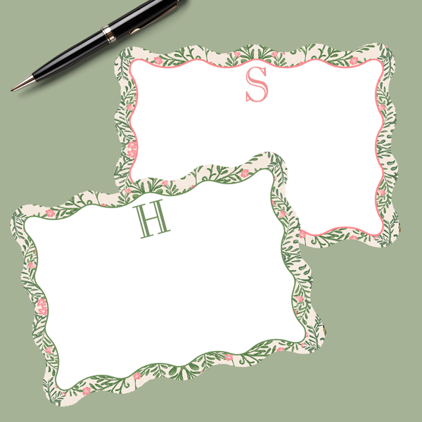 Pink & Green Chinoiserie Flower Custom Stationery Card Set