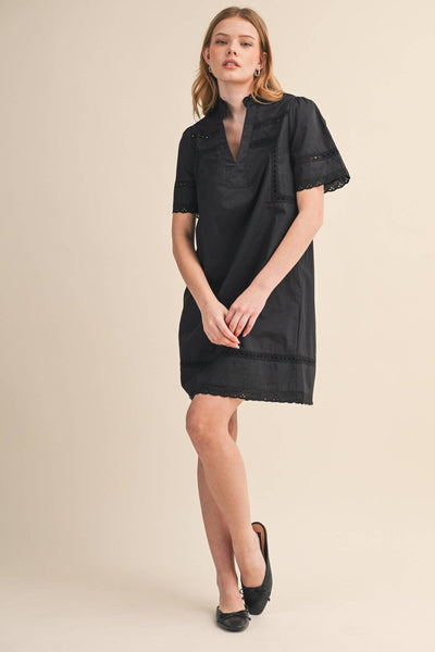 Lace Trim Short Sleeve Shift Dress