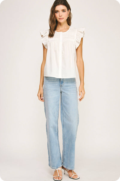 Ruffle Sleeve Reverse Pin-tuck Detail Blouse