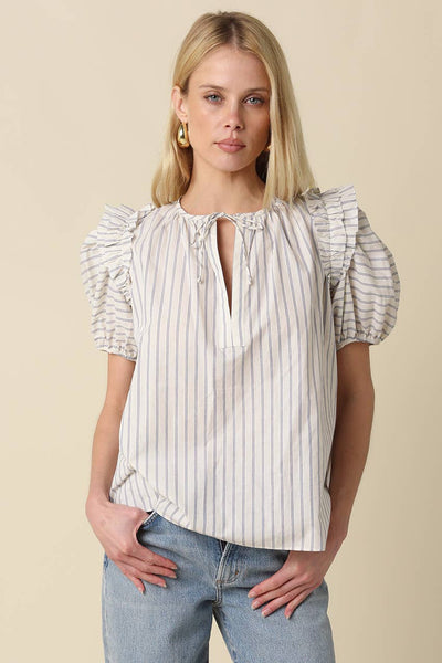 Evie Striped Puff-Sleeve Blouse