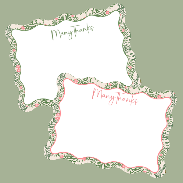 Pink & Green Chinoiserie Flower Custom Stationery Card Set