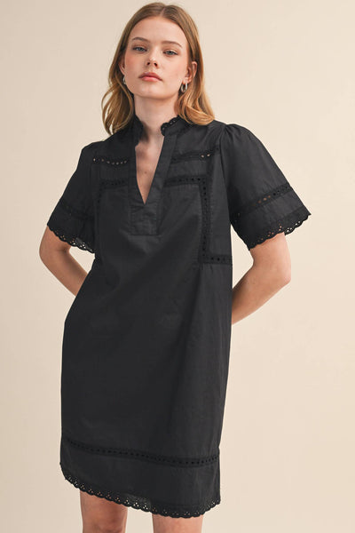 Lace Trim Short Sleeve Shift Dress