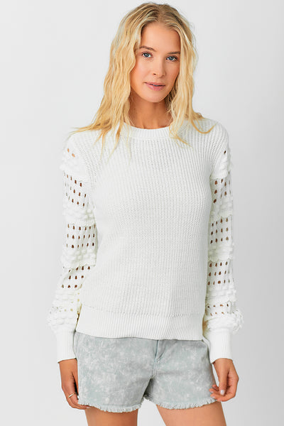 Crew Neck Sweater With Textured Sleeves