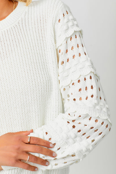 Crew Neck Sweater With Textured Sleeves