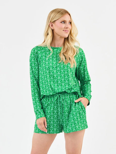 Spring Green Long Sleeve Shorts Lounge Set