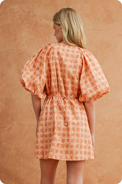 Chainlink Print Puff Short Sleeve Mini Dress