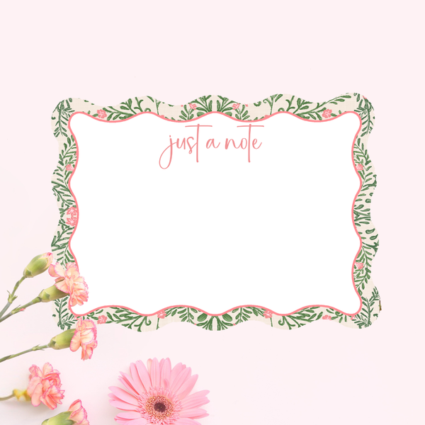Pink & Green Chinoiserie Flower Custom Stationery Card Set