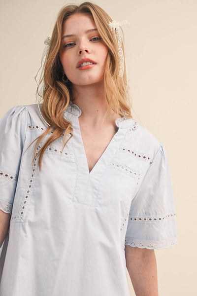 Lace Trim Short Sleeve Shift Dress