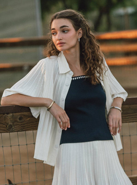 Pleated Half Sleeve Oversized Shirts