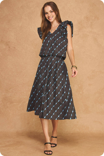 Abstract Geometric Print Pleated Midi Skirt