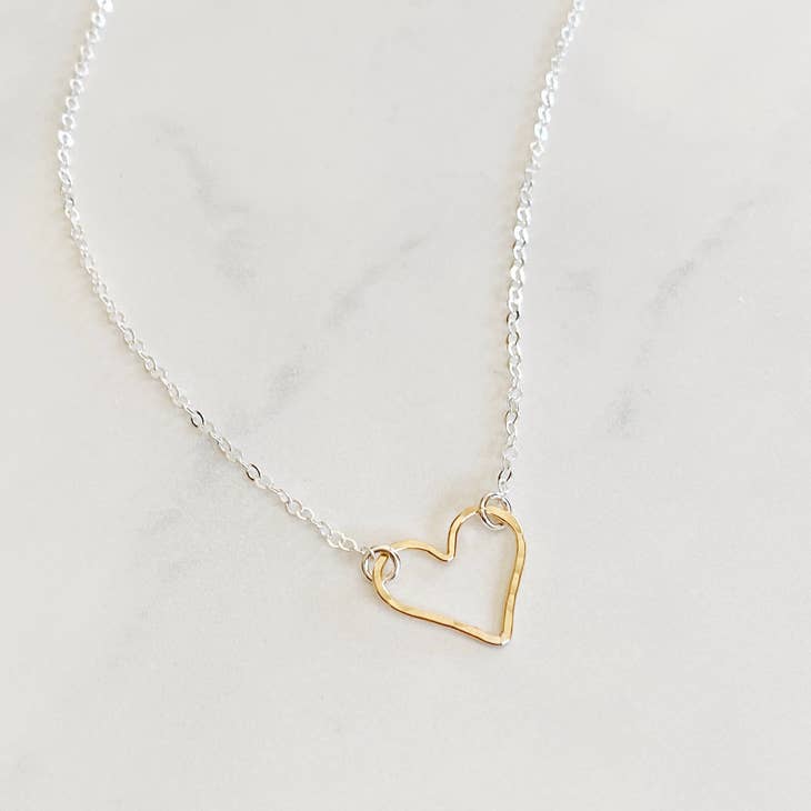 Mixed Metal Open Heart Necklace