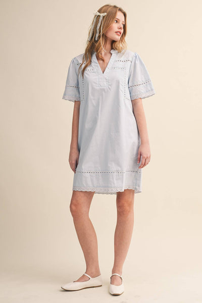Lace Trim Short Sleeve Shift Dress