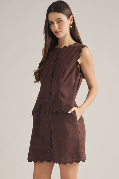 Chocolate Trimmed Button Dress