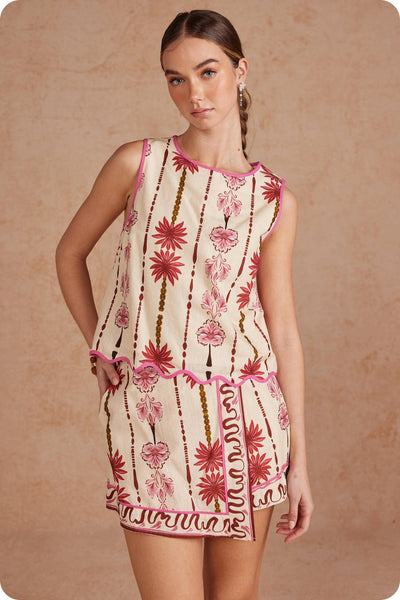 Border Striped Palm Floral Skort