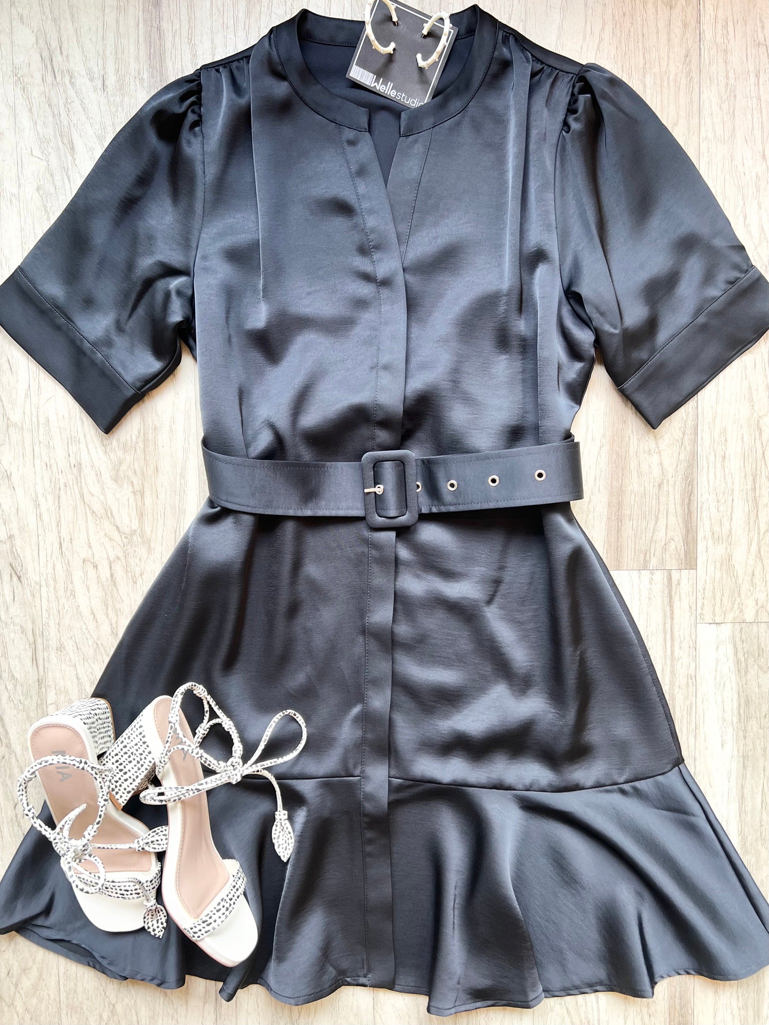 Belted Poplin Dress - Black