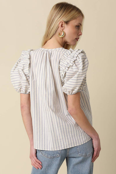 Evie Striped Puff-Sleeve Blouse