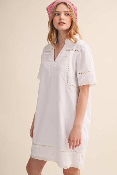 Lace Trim Short Sleeve Shift Dress
