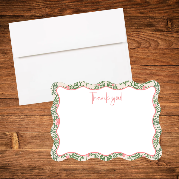 Pink & Green Chinoiserie Flower Custom Stationery Card Set