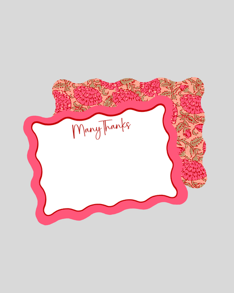 Pink & Red Floral Block Print Custom Stationery Card Set