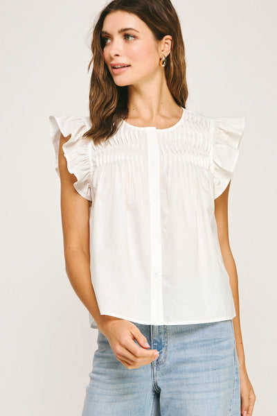 Ruffle Sleeve Reverse Pin-tuck Detail Blouse