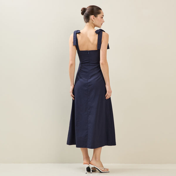 Bow Shoulder Linen Blend Dress