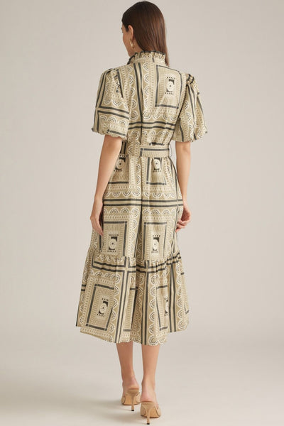 Button Detail Tie Waist Dress