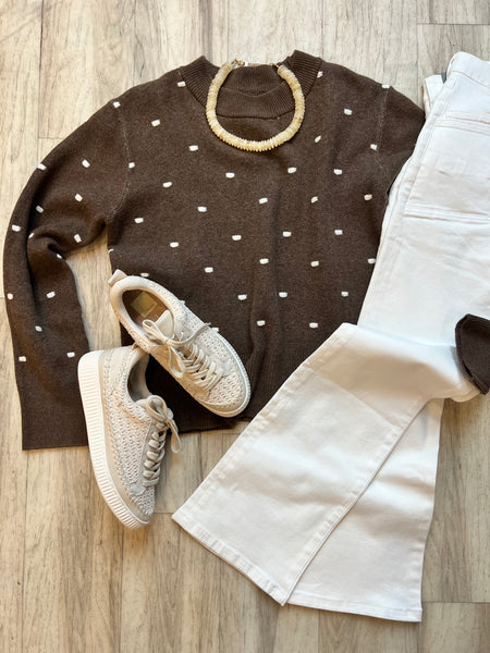 Dotted Ribbed Edge Crewneck Sweater