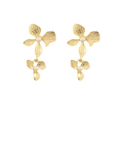 Golden Double Flower Drop Earrings