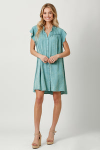Flutter Sleeve Button Down Washed Dress