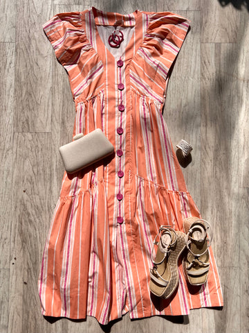 Stripe V Midi Dress