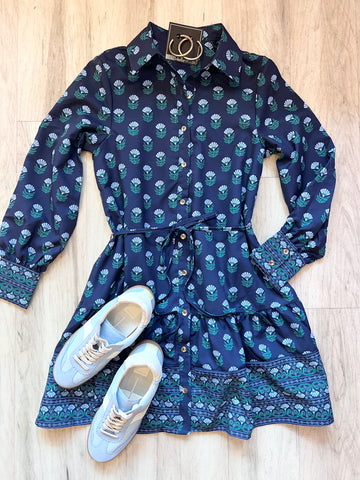 Button Down Collar Print Dress