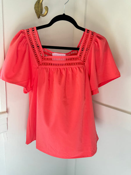 Coral Square Neck Top