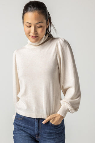 Puff Sleeve Turtleneck Sweater - Oatmeal