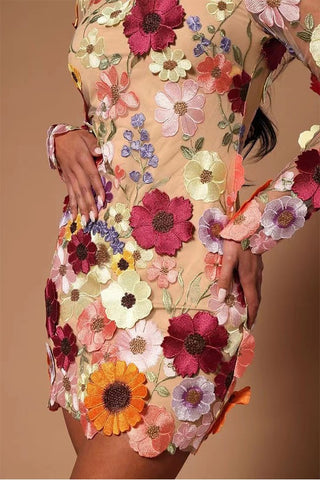 Long Sleeve Floral Embroidery Dress