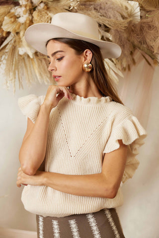 Short Sleeve Ruffle Neck Sweater