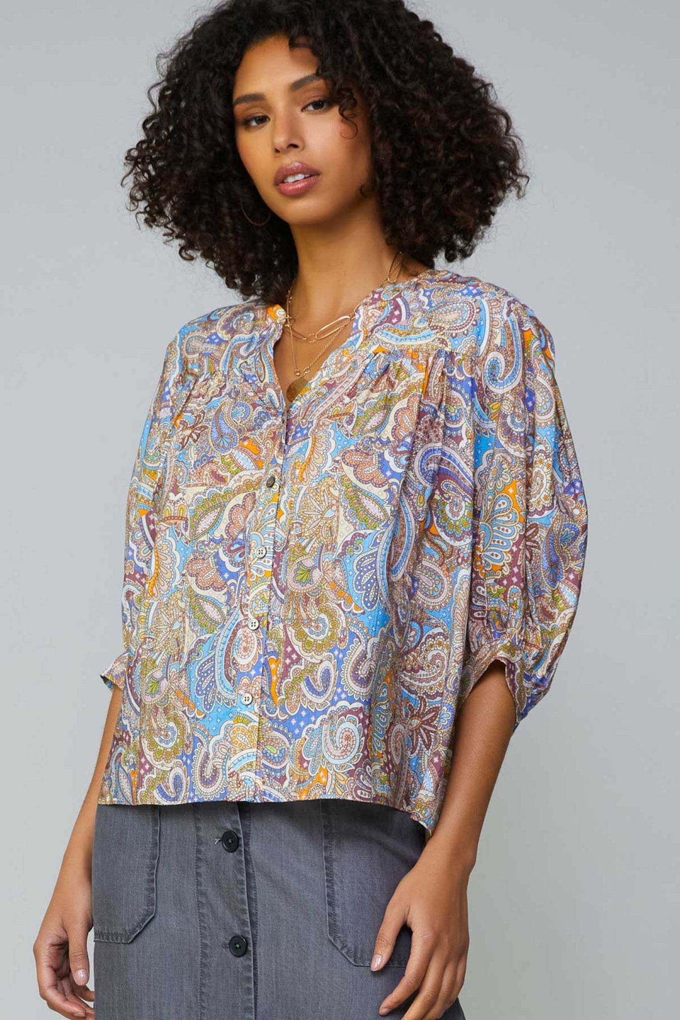 Fall Paisley Button Down Top