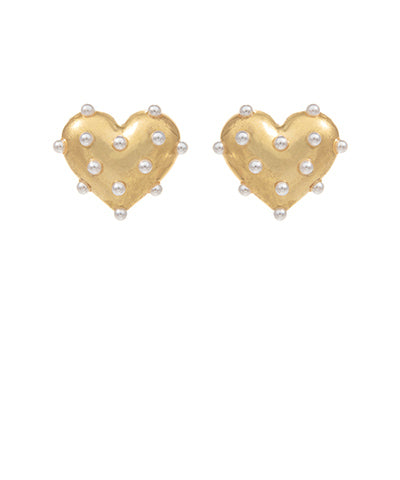 Golden Pearl Heart Studs