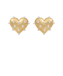 Golden Pearl Heart Studs