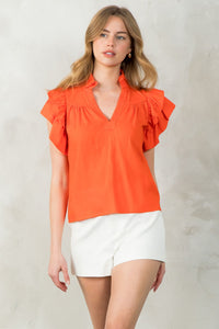 Split Neck Flutter Sleeve Top