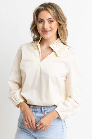 Milky White Ruffle Collar Top