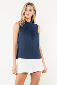 Pleat Collar Top - Navy